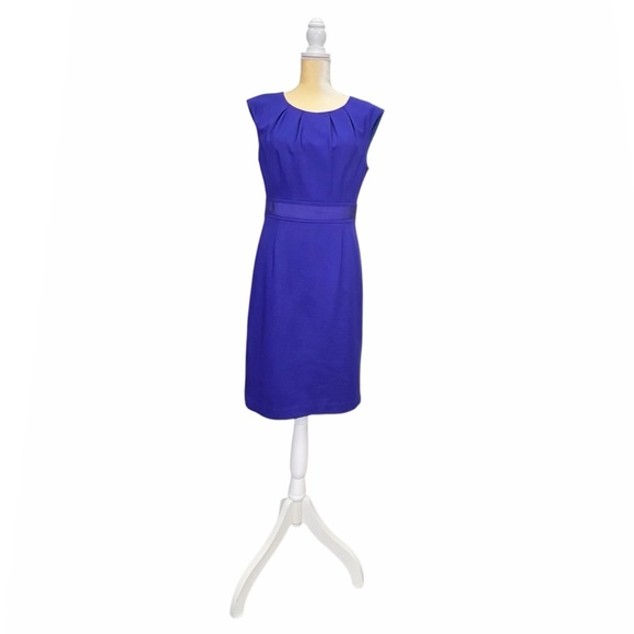 Trina TurkCobalt Blue Sheath Dress Size 8 Jersey Fabric Sleeveless Knee Length - Picture 8 of 9